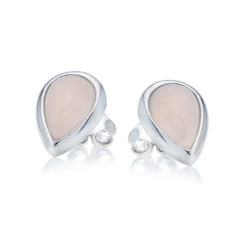 Clous d'oreilles en quartz rose naturel goutte, en argent 925 rhodié
