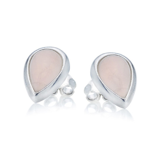 Clous d'oreilles en quartz rose naturel goutte, en argent 925 rhodié