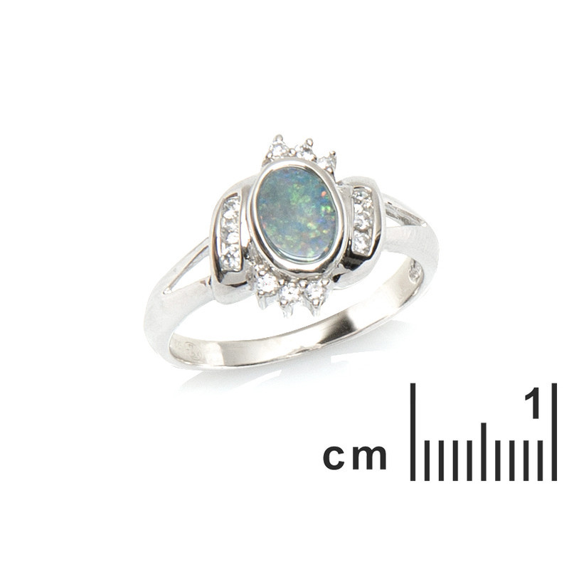 Bague en opale doublet ovale et oxyde de zirconium, en argent 925 rhodié