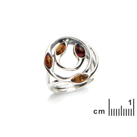 Bague multipierres en ambre cognac navette, en argent 925 rhodié