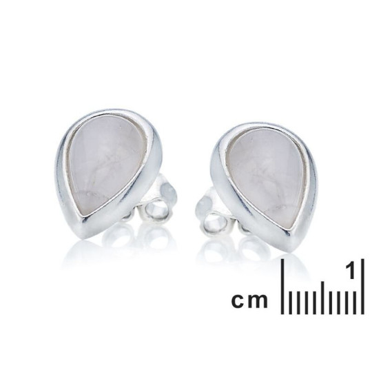 Clous d'oreilles en quartz rose naturel goutte, en argent 925 rhodié