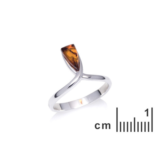 Baltic Sea cognac amber ring, shuttle, in rhodium-plated 925 silver