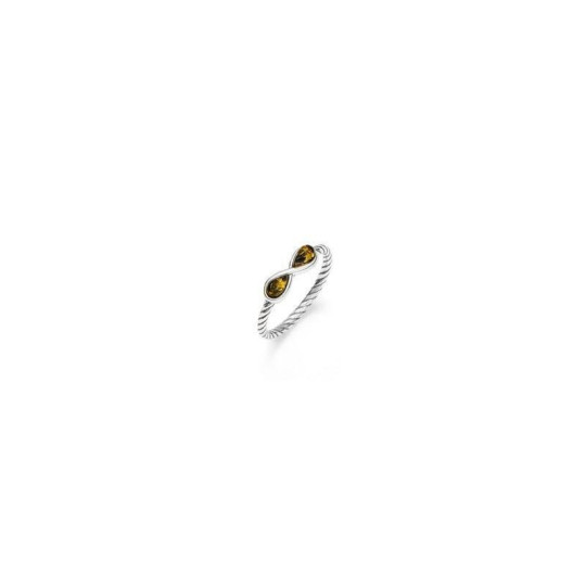 Anillo multipiedra en gota de ámbar verde, en plata 925 rodiada