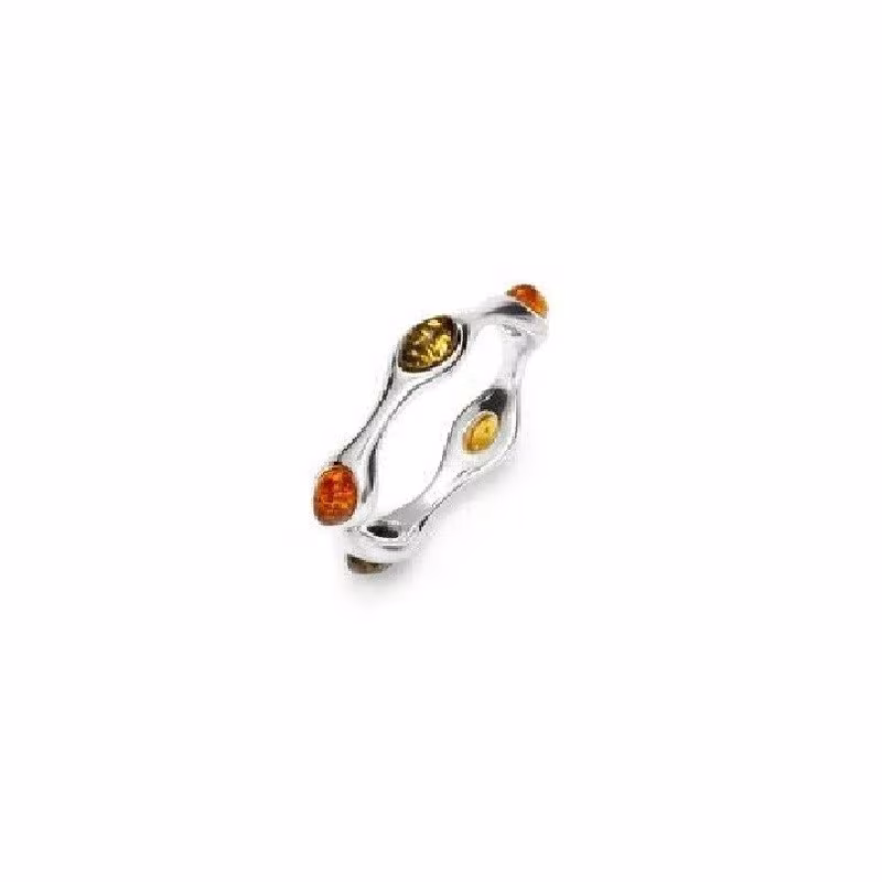 Anillo multipiedra ovalado de ámbar del mar Báltico, plata 925 rodiada