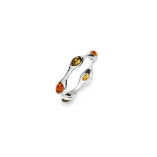 Oval Baltic Sea amber multi-stone ring, rhodium-plated 925 silver