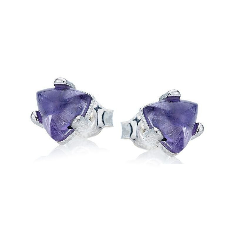 Purple amethyst triangle earrings, in rhodium-plated 925 silver