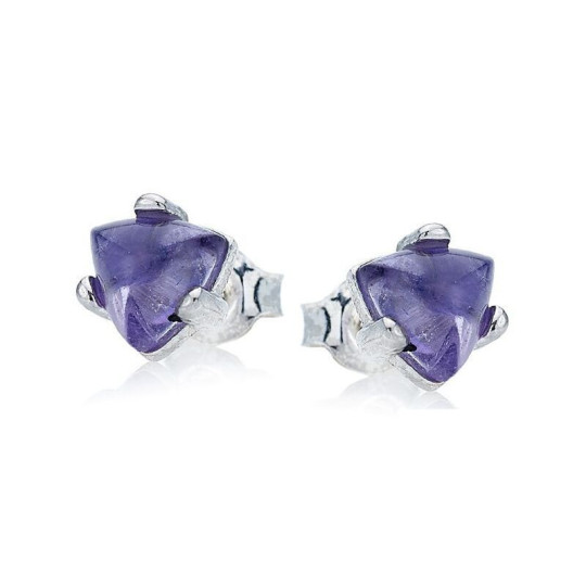 Purple amethyst triangle earrings, in rhodium-plated 925 silver