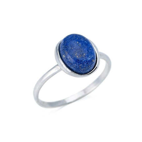 Oval natural blue lapis lazuli ring, rhodium-plated 925 silver