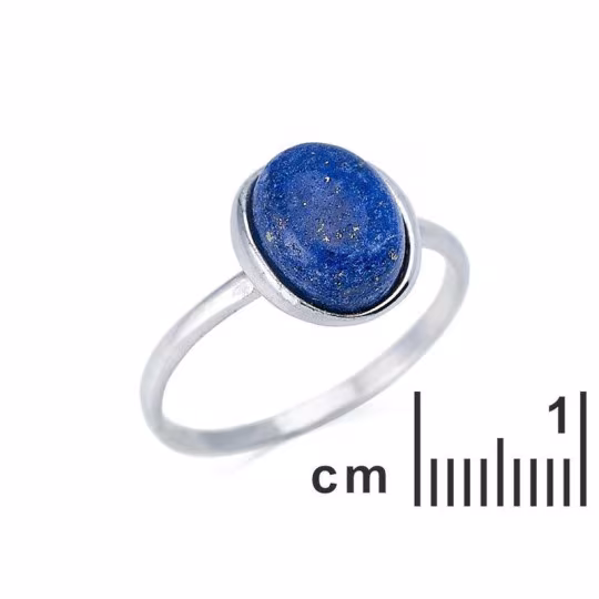 Bague en lapis lazuli bleu naturel ovale, en argent 925 rhodié