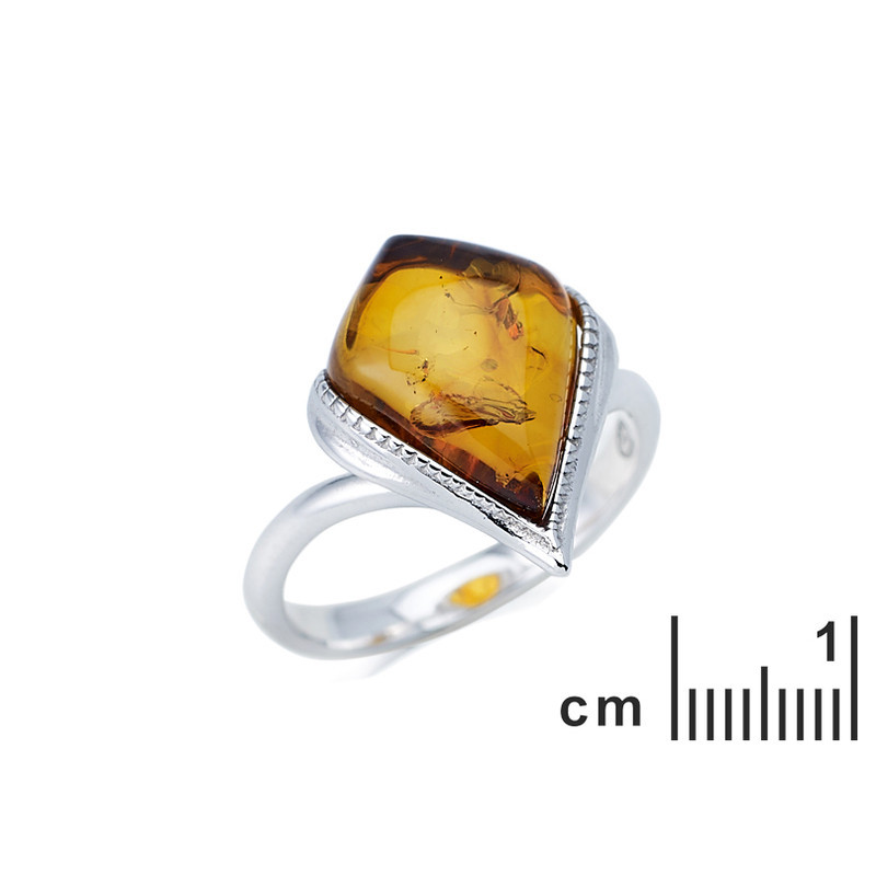 Bague en ambre cognac de la mer Baltique, en argent 925 rhodié