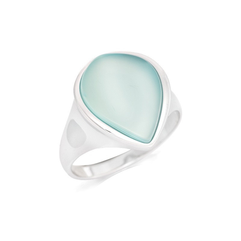 Irregular natural blue agate ring, rhodium-plated 925 silver