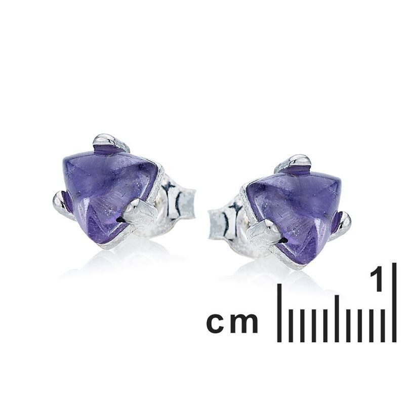 Purple amethyst triangle earrings, in rhodium-plated 925 silver