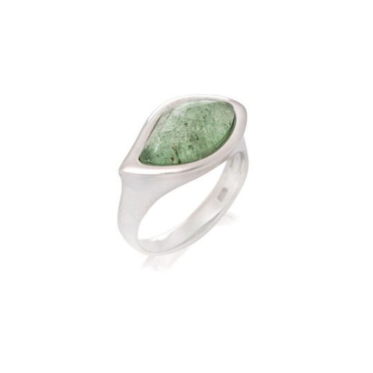 Anello grande con pietra naturale di avventurina verde, in argento 925 rodiato
