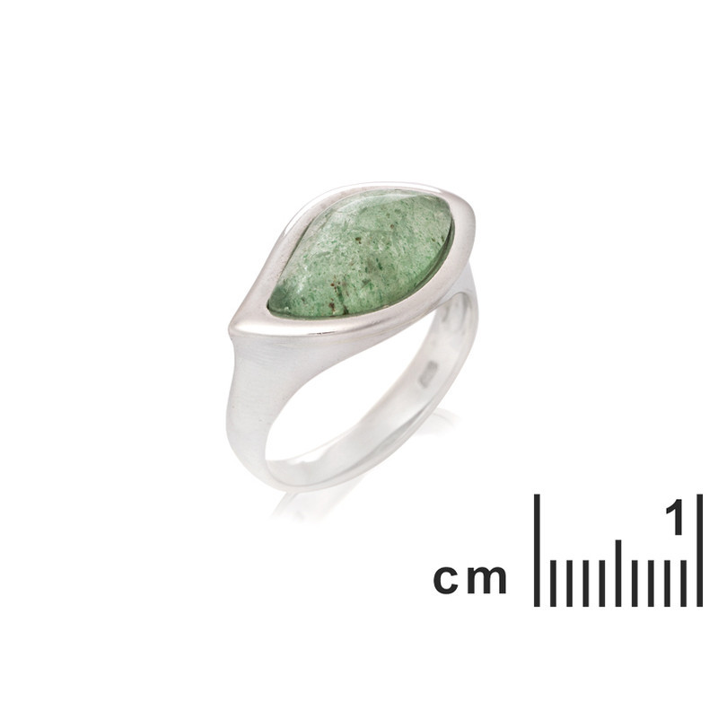 Large natural green aventurine stone ring, in rhodium-plated 925 silver