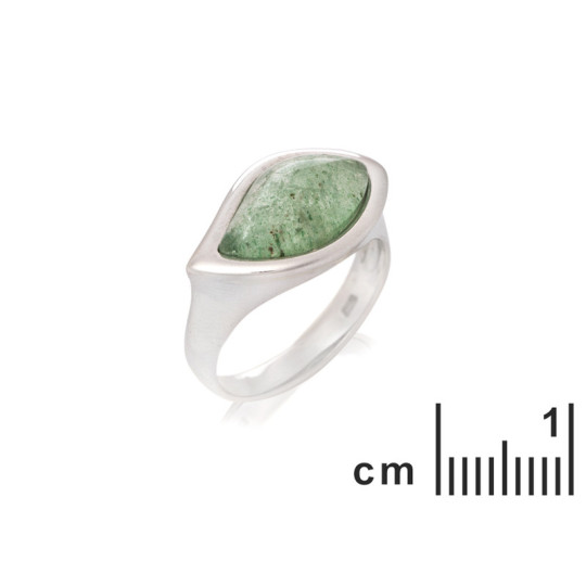 Large natural green aventurine stone ring, in rhodium-plated 925 silver