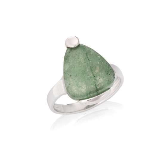 Natural green aventurine triangle ring, in rhodium-plated 925 silver