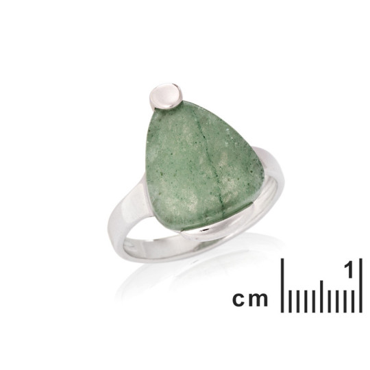 Natural green aventurine triangle ring, in rhodium-plated 925 silver