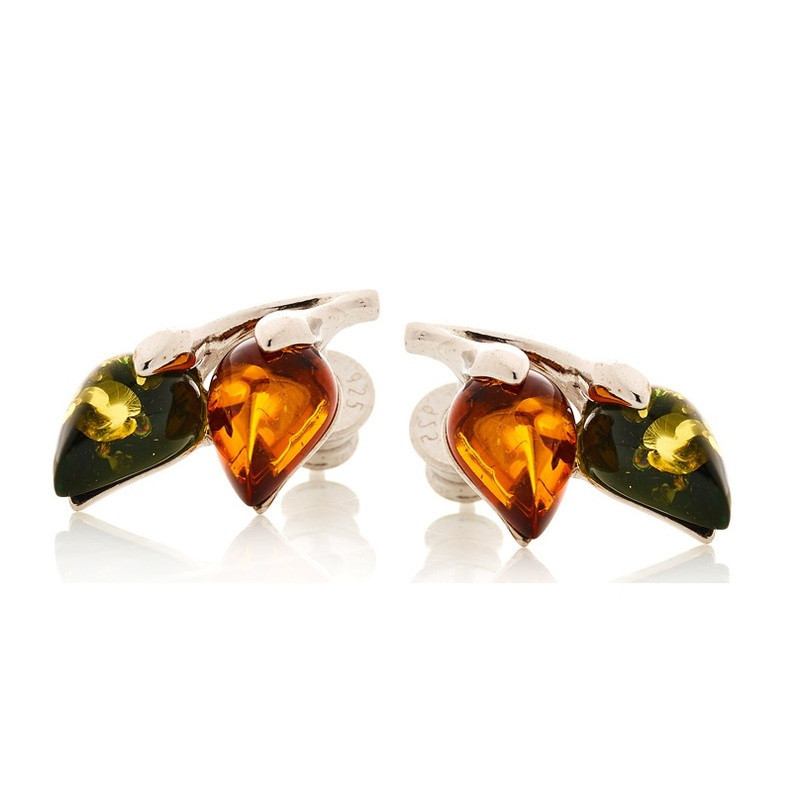 Pendientes colgantes de hoja de ámbar multicolor, en plata 925 rodiada