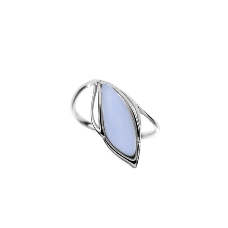 Bague en agate blue lace naturelle navette, en argent 925 rhodié