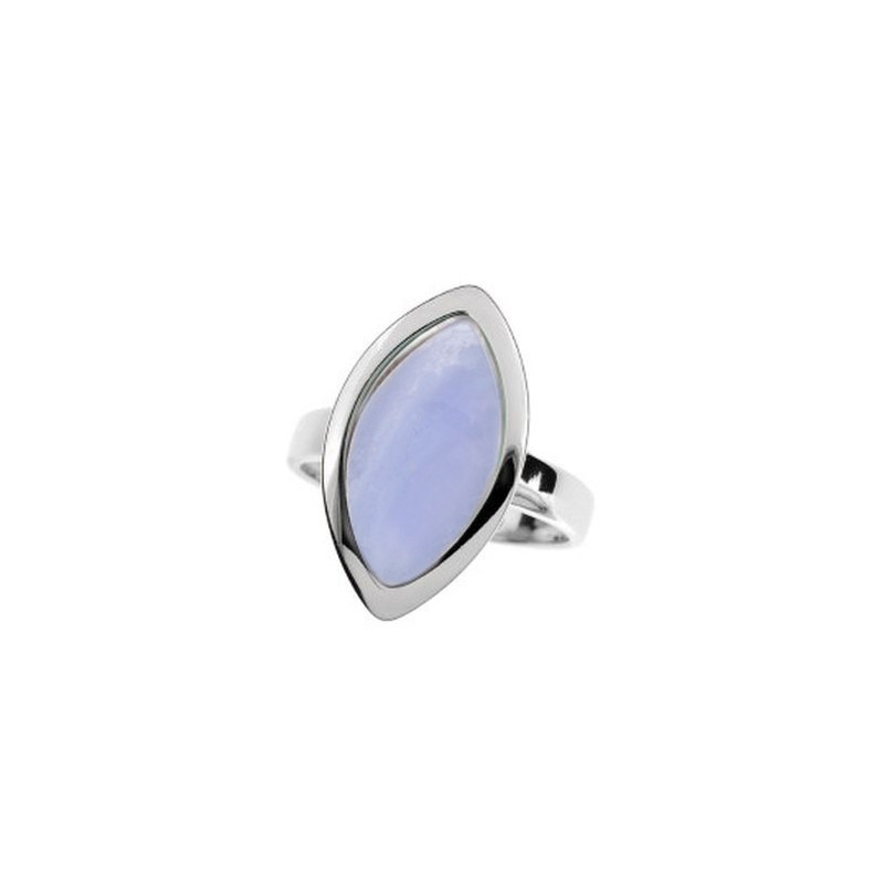 Anillo navette de ágata de encaje azul, en plata 925 rodiada