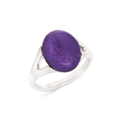 Anello ovale in ametista viola, argento 925 rodiato