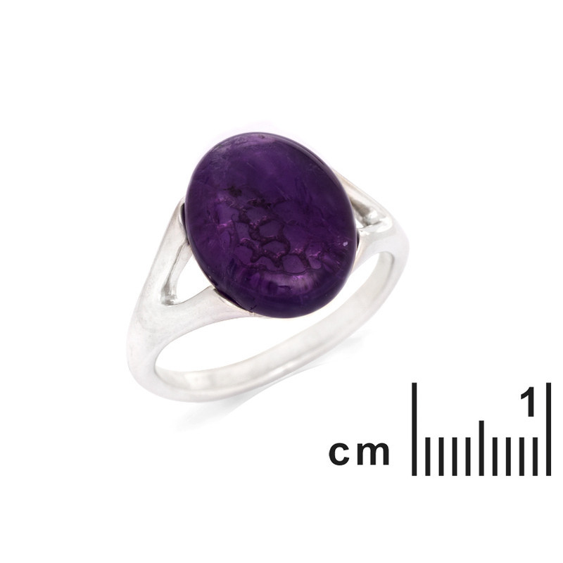 Anello ovale in ametista viola, argento 925 rodiato