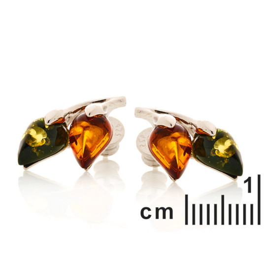 Pendientes colgantes de hoja de ámbar multicolor, en plata 925 rodiada
