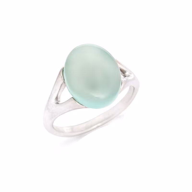 Bague en agate bleue naturelle ovale, en argent 925 rhodié