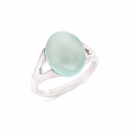 Bague en agate bleue naturelle ovale, en argent 925 rhodié