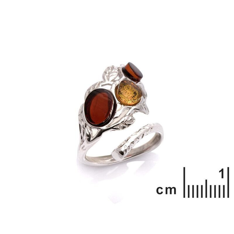 Anello multipietra ovale color ambra cognac, argento 925 rodiato
