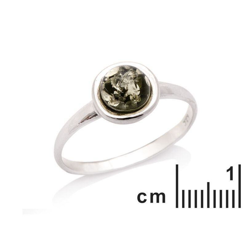 Anillo de ámbar báltico verde natural redondo en plata 925 rodiada