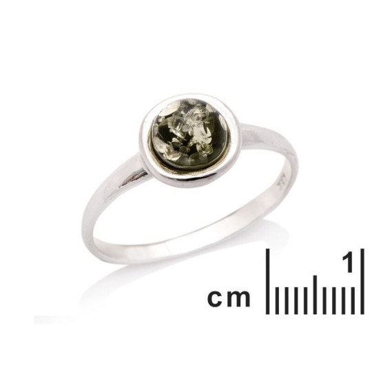 Anillo de ámbar báltico verde natural redondo en plata 925 rodiada