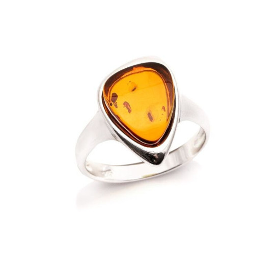 Natural cognac amber ring from the Baltic Sea, rhodium-plated 925 silver
