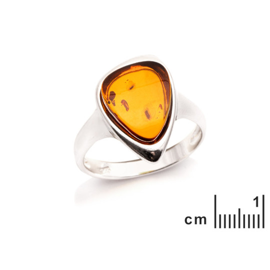 Natural cognac amber ring from the Baltic Sea, rhodium-plated 925 silver