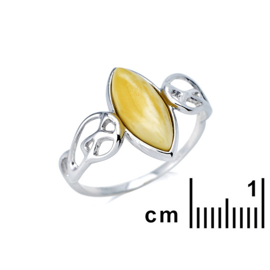 Natural Baltic Sea honey amber ring, shuttle, in rhodium-plated 925 silver