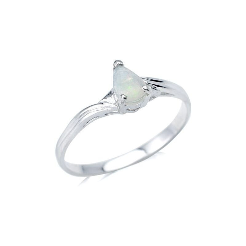 Australian white opal drop ring, in rhodium-plated 925 silver