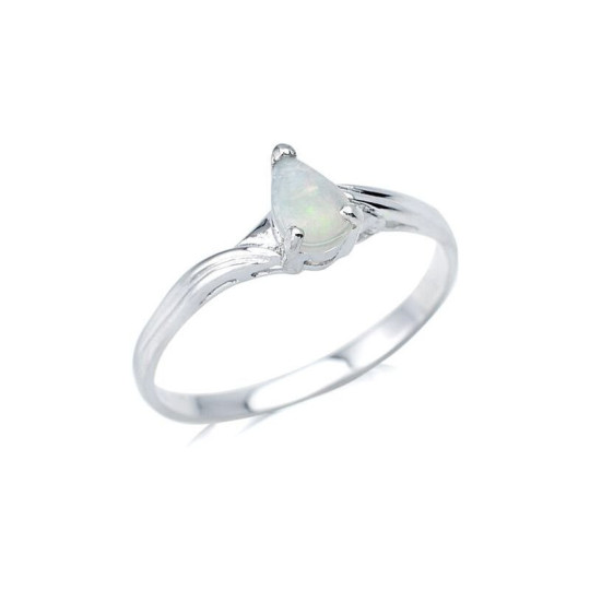Anillo de gota de ópalo blanco australiano, en plata 925 rodiada