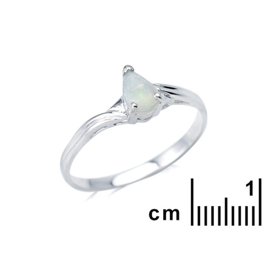 Australian white opal drop ring, in rhodium-plated 925 silver