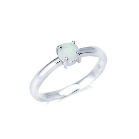 Round Australian white opal ring, rhodium-plated 925 silver