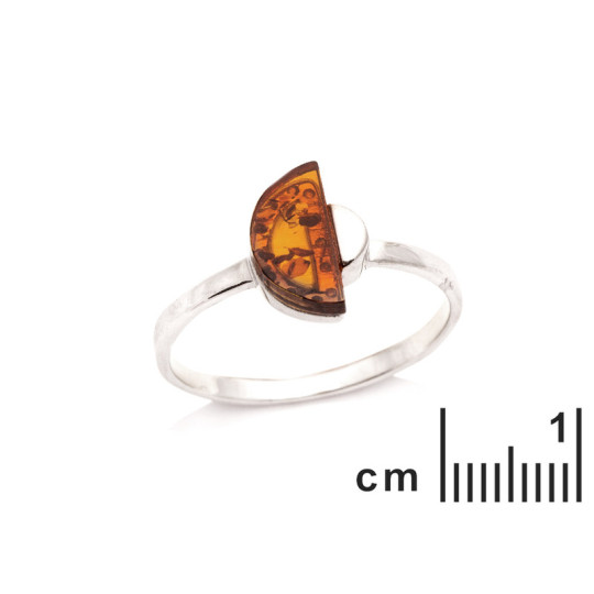 Halbkreisring aus natürlichem Cognac-Bernstein, halbrund, aus rhodiniertem 925er Silber