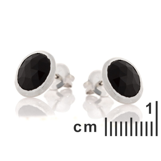 Pendientes ovalados de ónix negro natural, plata 925 rodiada