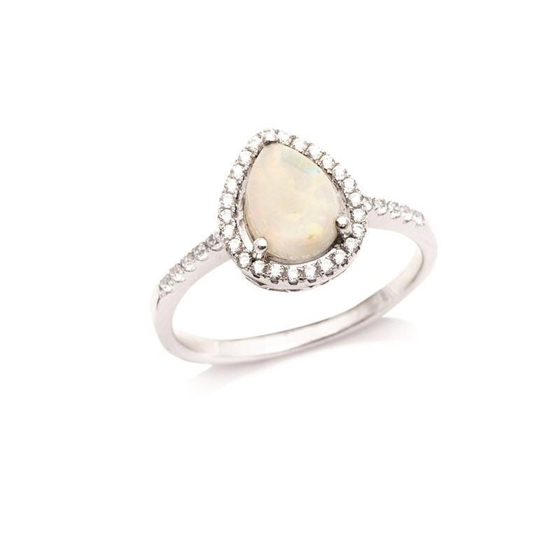 Tropfenring aus Opal und Zirkonoxid, in rhodiniertem 925er Silber