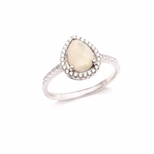 Bague en opale goutte et oxyde de zirconium, en argent 925 rhodié