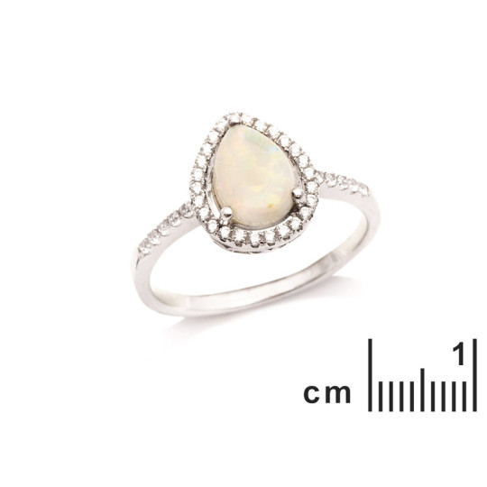 Tropfenring aus Opal und Zirkonoxid, in rhodiniertem 925er Silber