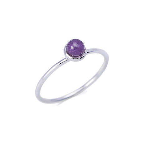 Bague en améthyste violette naturelle boule, en argent 925 rhodié