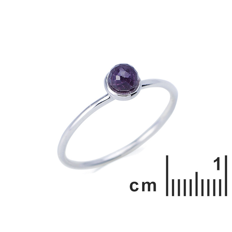 Bague en améthyste violette naturelle boule, en argent 925 rhodié