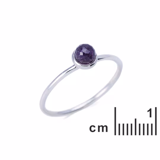 Natürlicher violetter Amethyst-Kugelring, in rhodiniertem 925er Silber