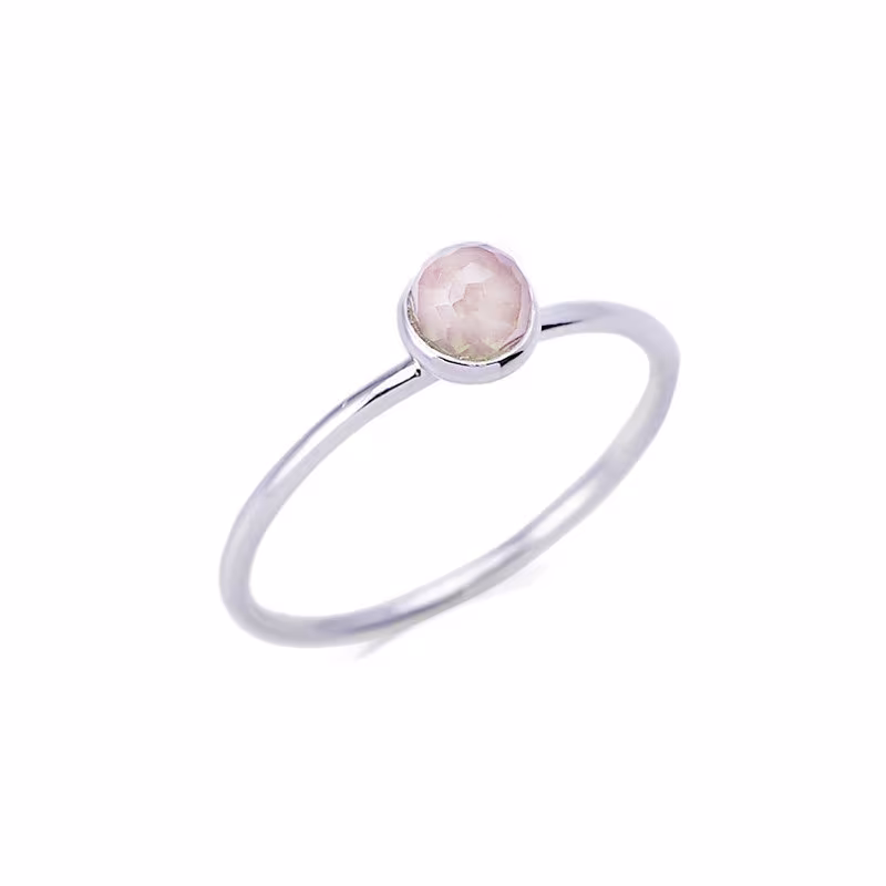 Bague en quartz rose naturel boule, en argent 925 rhodié