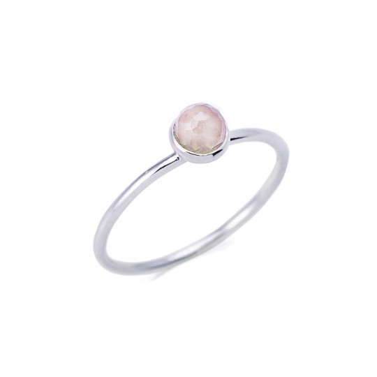 Natural rose quartz ball ring, in rhodium-plated 925 silver