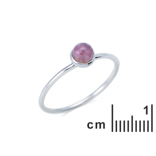 Anillo de bola de cuarzo rosa natural, en plata 925 rodiada